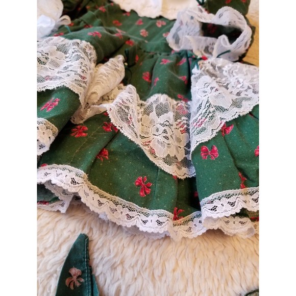 Lilo Childrens Dress Holiday Christmas Vintage Green Red Lace Ruffles 3T FLAWS - Picture 4 of 12